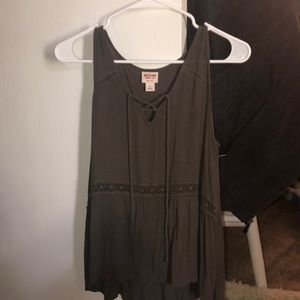 Dark Green Embroidered Lace up Tank Top